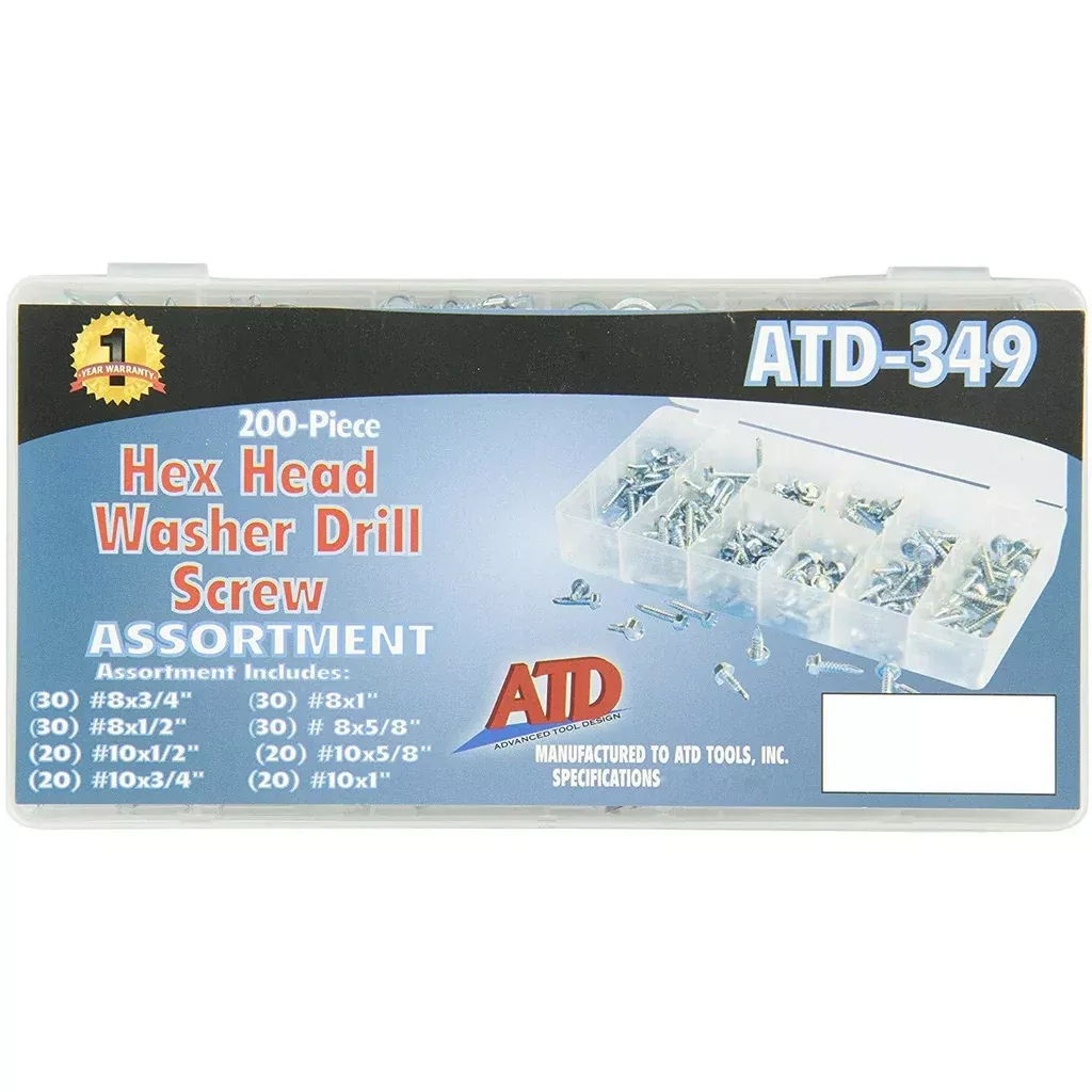 200 Pc. Hex Washer Head Self-Drilling Screw Assortment ATD-349