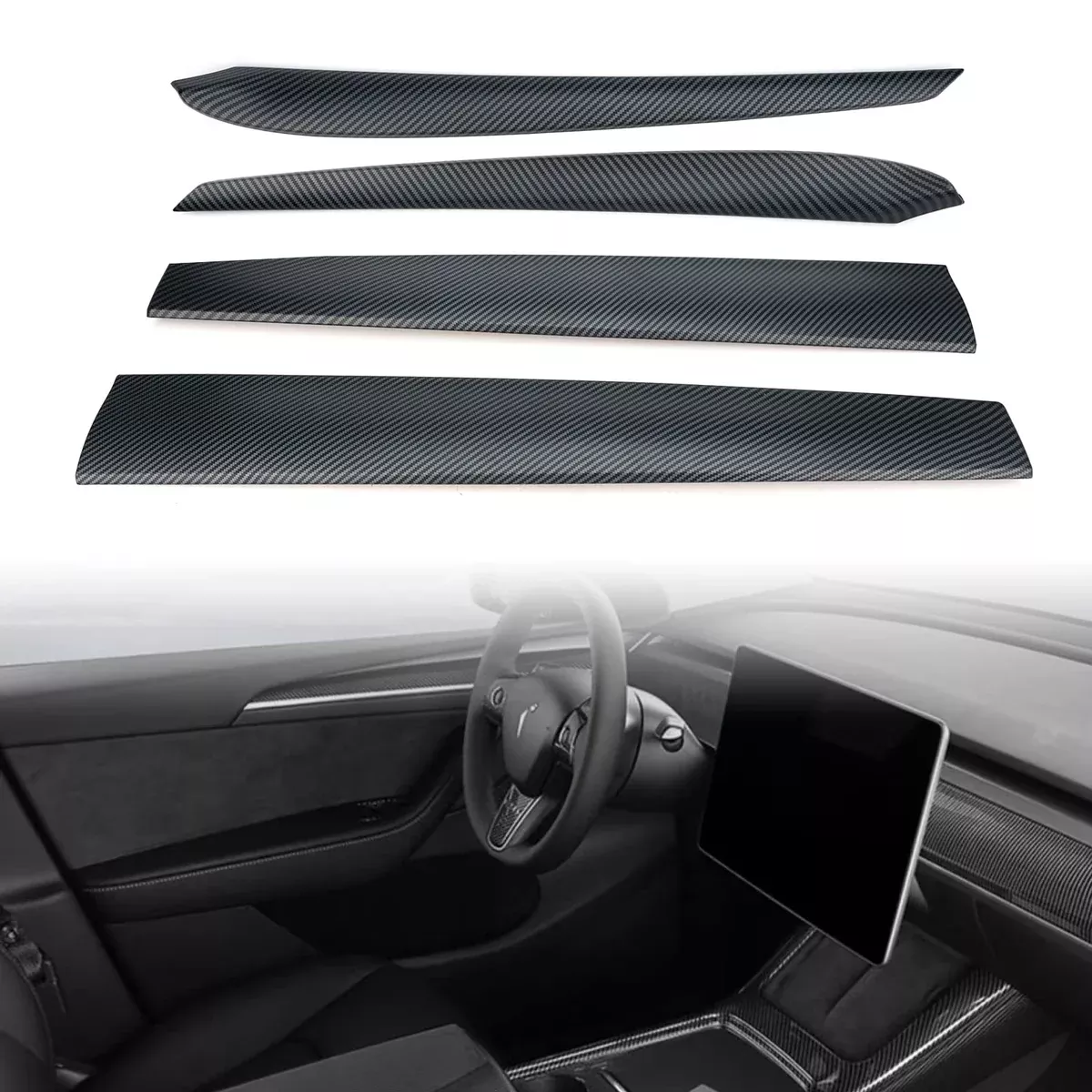 2021-2025 Tesla Model Y Dashboard Cover Wrap & Inner Front Door Trim Panel Armrest Cover (Matte Carbon Fiber Pattern)