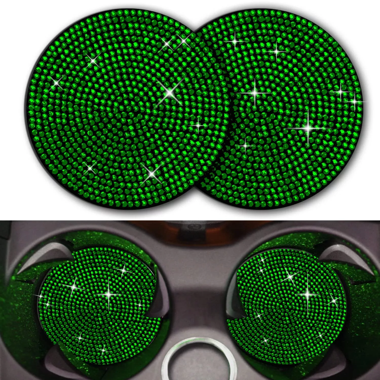 2Pcs Bling Cup Holder Insert Coaster- 2.75 Inch Silicone Anti-Slip Shockproof, Universal Fashion Car Interior Accessories For Women (Black)