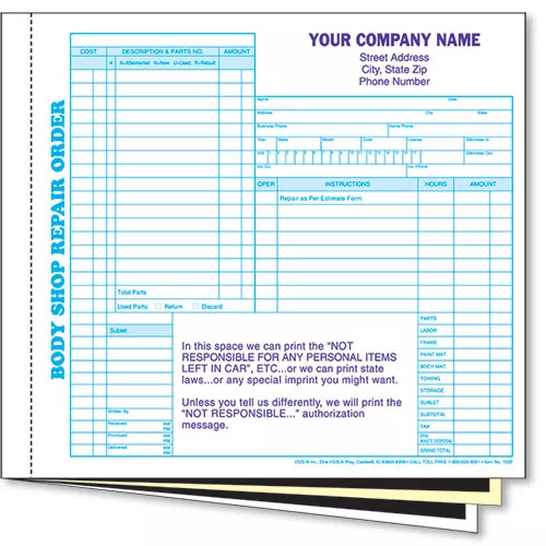 3-Part Carbon Compact Auto Body Repair Order – Pack 250