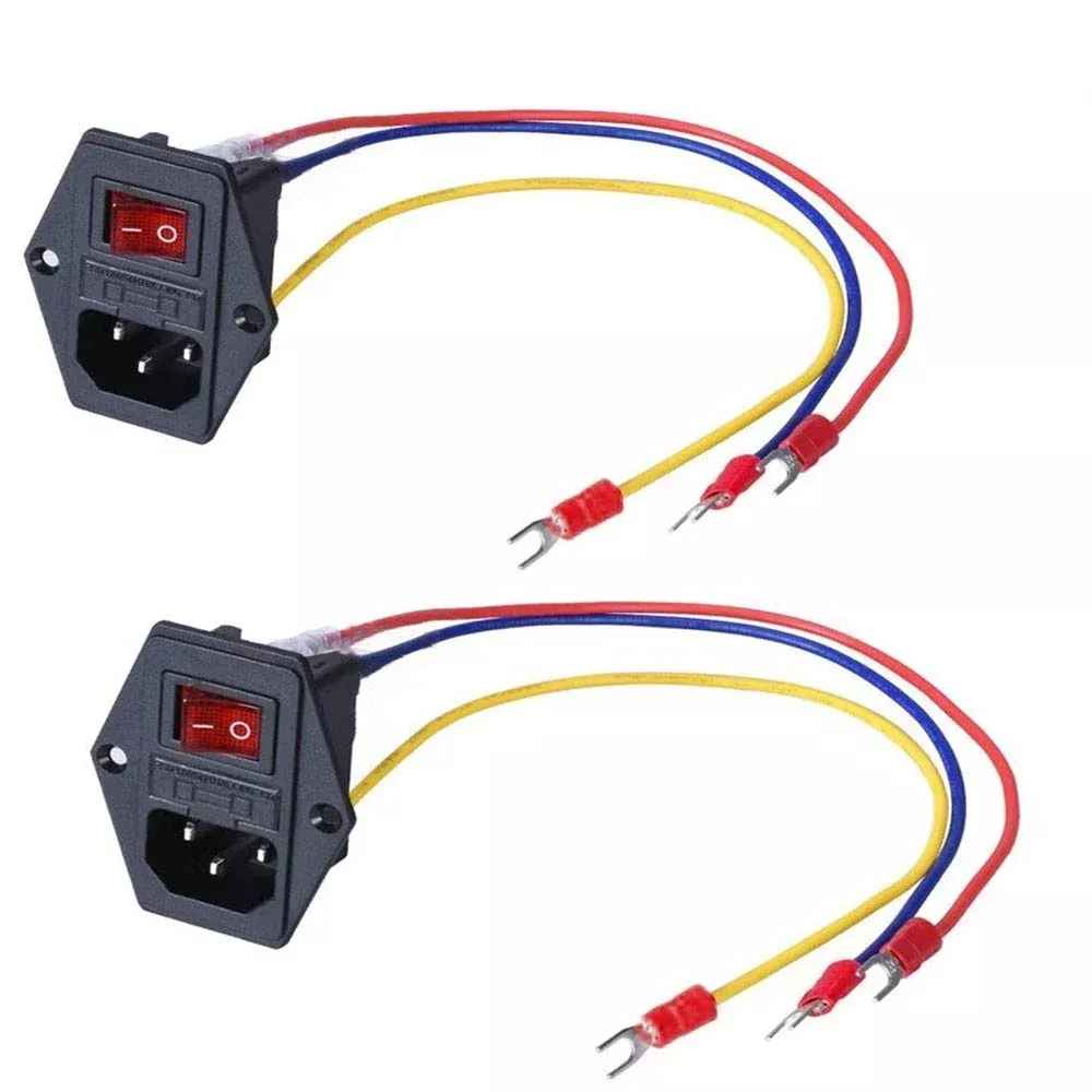 3Dman 15A 250V Rocker Switch On/Off Power Socket Inlet Module Plug 10A Fuse Switch With 18 Awg Wiring 3 Pin – 2Pcs