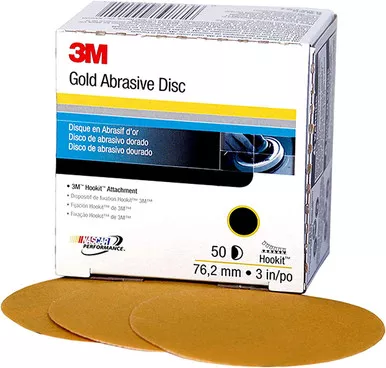 3M 00920 3" P100 Hookit 216U Gold Abrasive Discs 50/Box