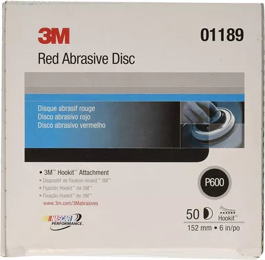 3M 01189 Hookit 6" 600 Grit Red Abrasive Discs 50/Box