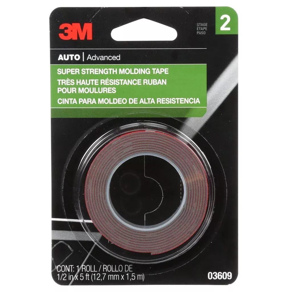 3M 03609 Double Sided Super Strength Molding Tape, 5 ft x 1/2 in, 1.54 mm THK, Red