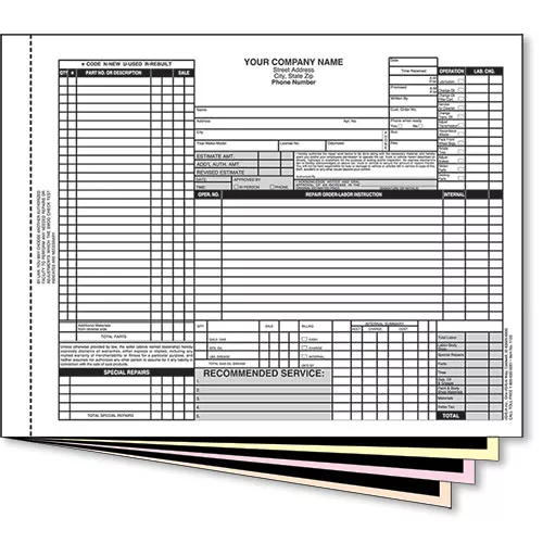 4-Part Carbon Mechanical Repair Order Forms – Version 1 – Pack 250