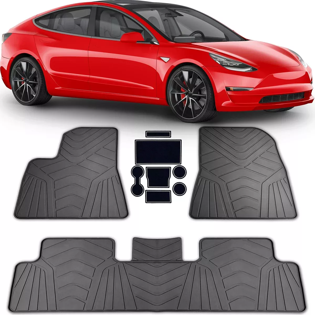 All-Weather Floor Mats with Cup Holder Mats (Front&Rear) | Tesla Model 3 (2017-2023)