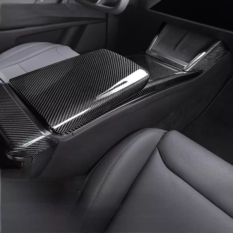 Armrest Box Dry Carbon Fiber Overlay for Model S/X 2021+