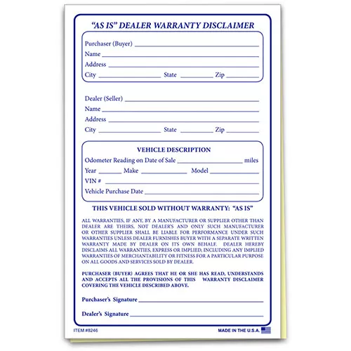 As-Is Dealer Warranty Disclaimer