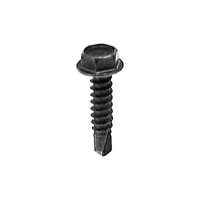 Au-ve-co 16040 Tapping Screw, #8 Thread, 3/4 in OAL, Hex Washer Head, Black Oxide