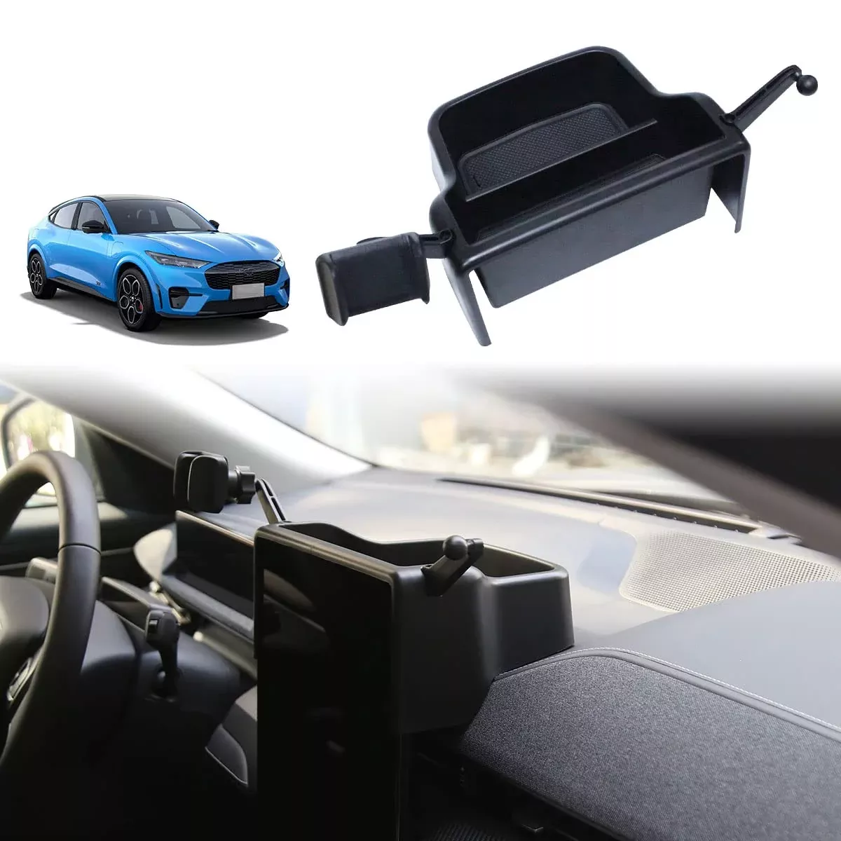 Bestevmod Center Console Dash Storage Box Tray Compatible With Mustang Mach-E Mach E 2021 2022 2023 2024 Interior Accessories 360 Degree Rotatable Phone Holder Dashboard Organizer