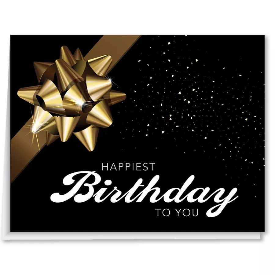 Birthday Cards - Black with Gold Bow