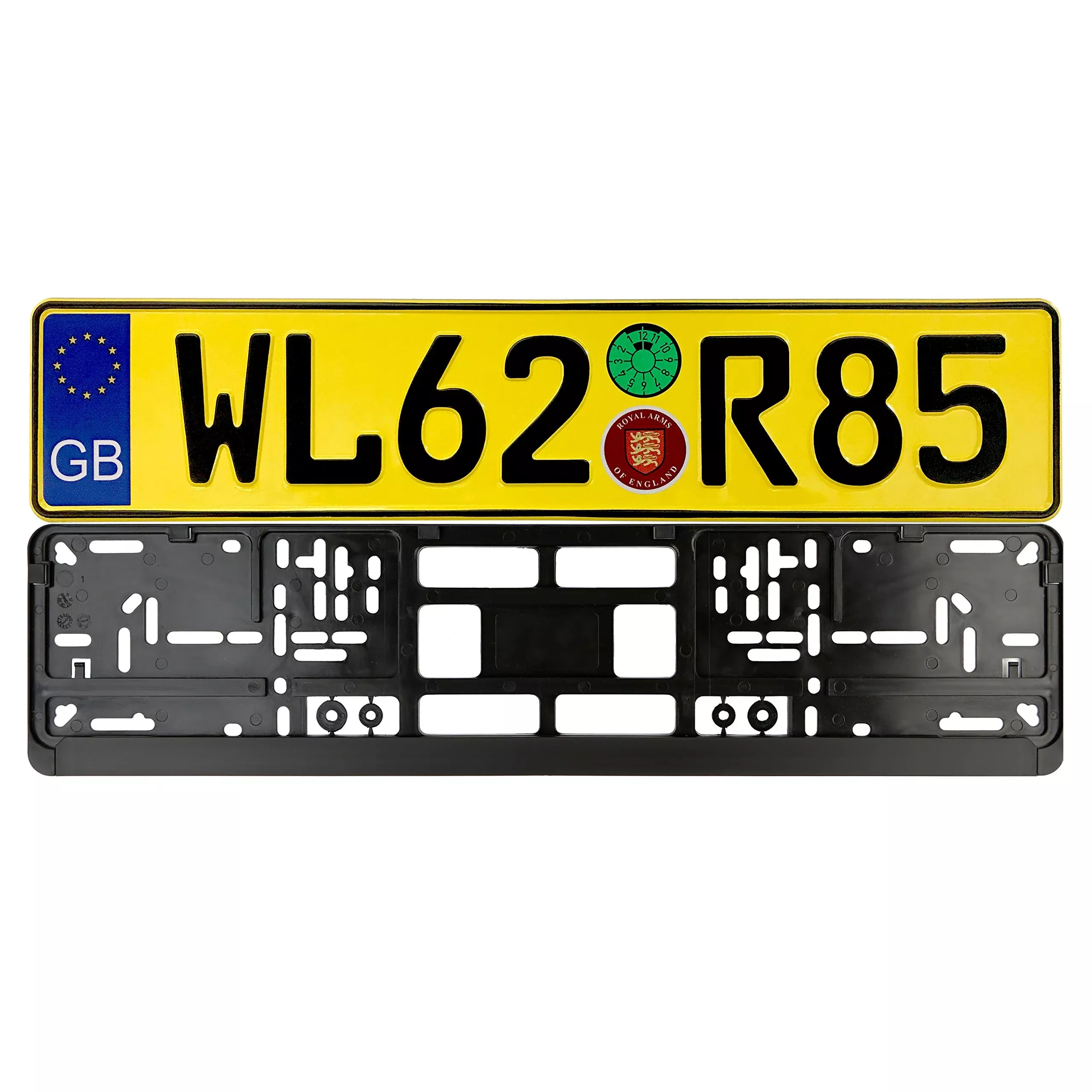 British Gloss Yellow Euro Plate Package – Plate, Frame & Mounting Screws