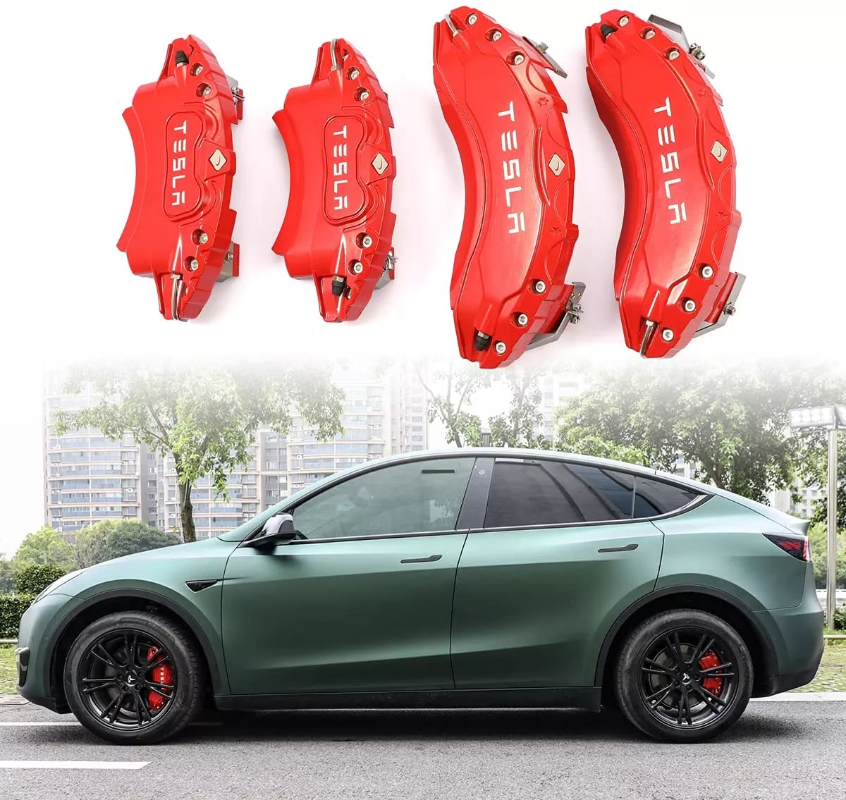 Caliper Covers 19"/20"/21" (Red & Matte Black) | Tesla Model Y