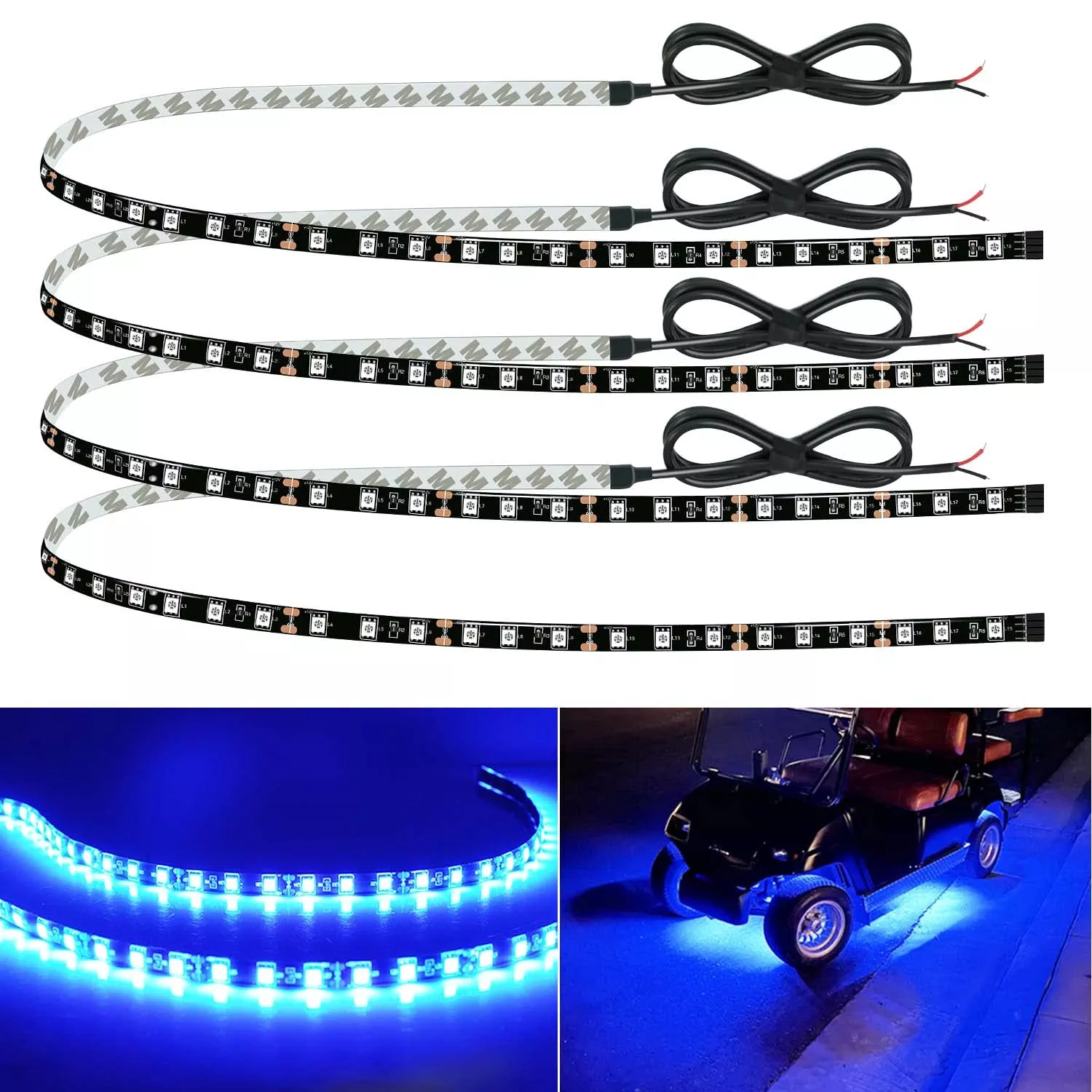 Car Led Strip Lights 24′ Connectable Blue Led Light Strips For Cars Interior Lights Boat Marine Golf Cart Trucks Waterproof Led Strip 12V, 4Pack