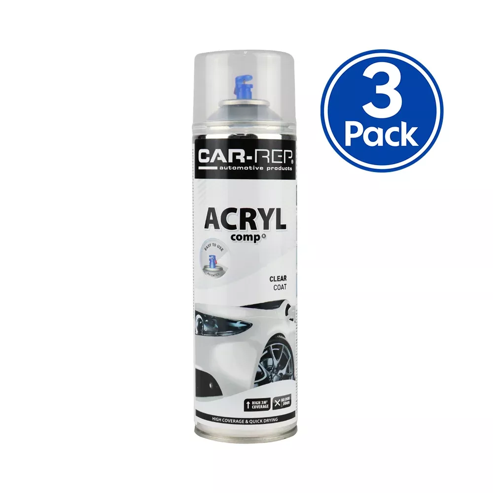 CAR-REP Acrylic Clear Coat 500ml Professional 1K Aerosol Clear 3 Pack