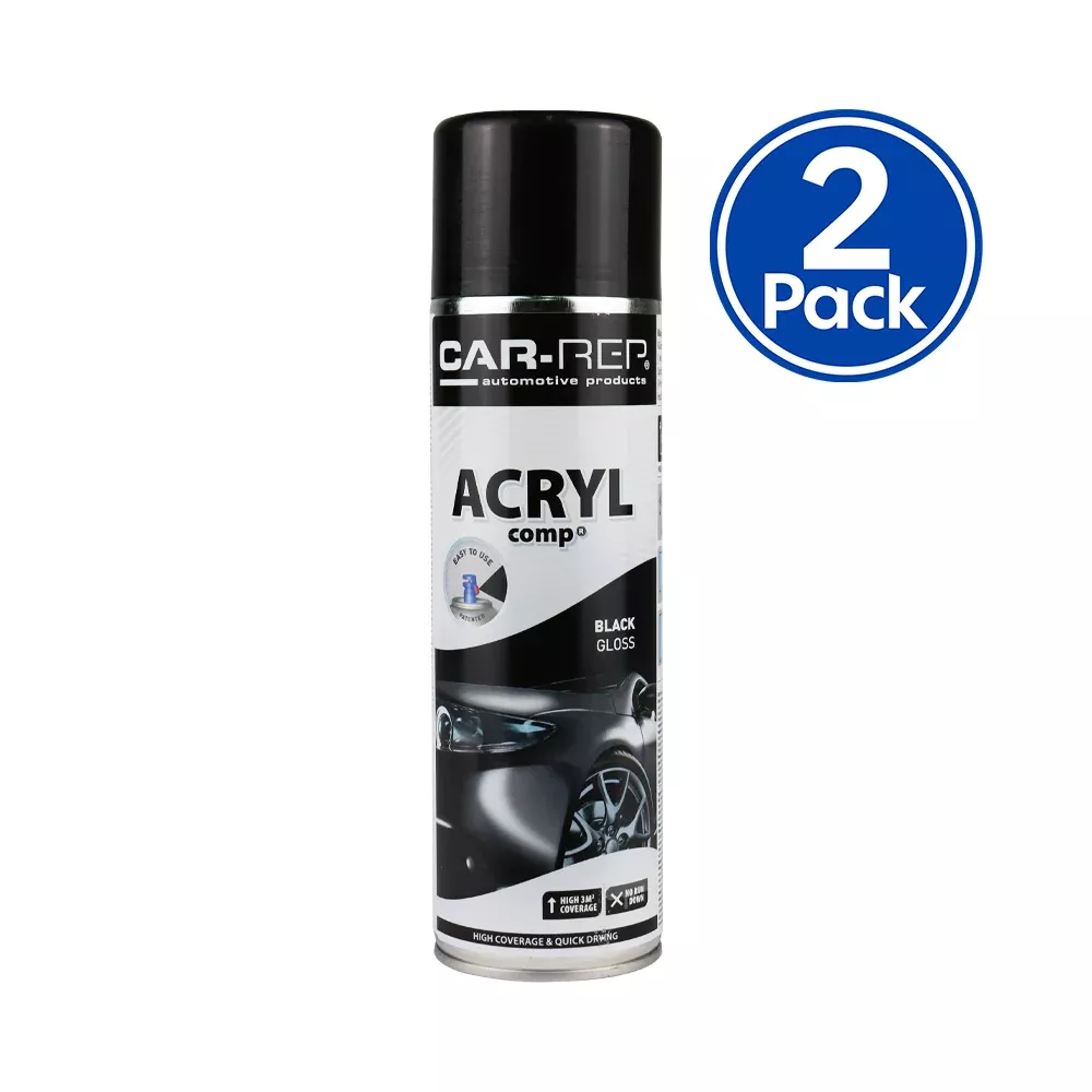 CAR-REP Professional Automotive Gloss Acrylic Aerosol 500ml Black x 2 Pack