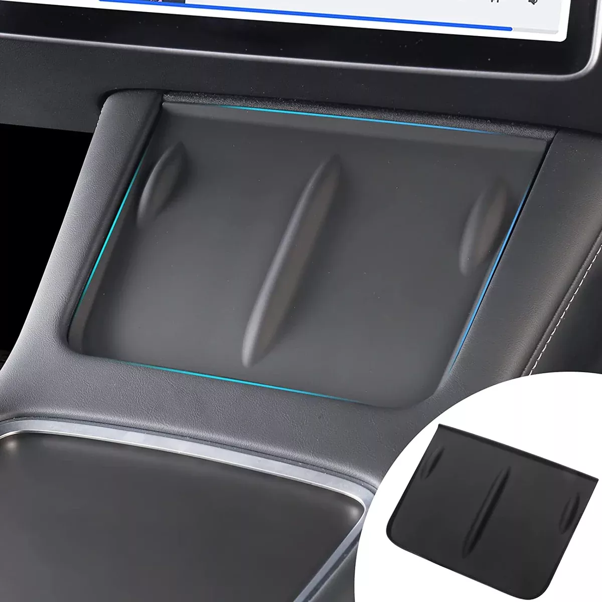 Center Console Silicone Mat| Tesla Model 3 & Y Interior Accessories 2023 2022 2021 Seat Rail Covers Anti-Kick Soft Rubber Wireless Charger Mat (Black)