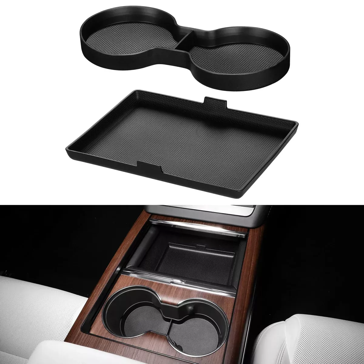 Center Console Storage Organizer Box Tray Pad TPE Cup Holder Insert (2pcs) | Tesla Model S Model S Plaid Model X Model X Plaid