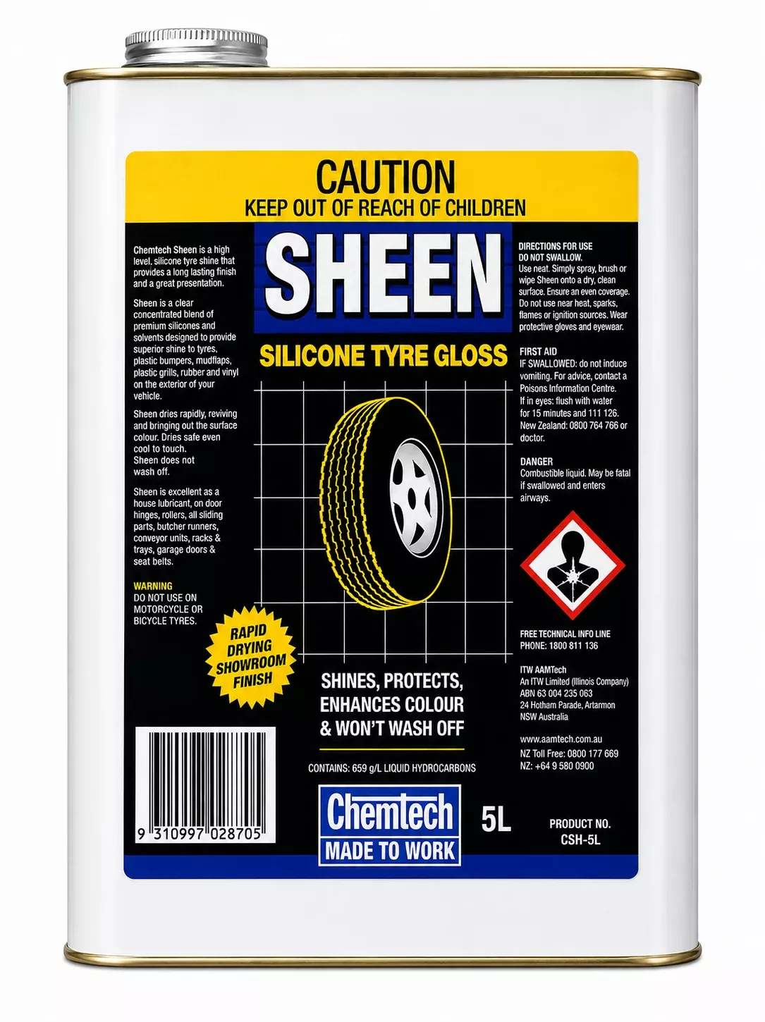 CHEMTECH Sheen Silicone Tyre Shine & Lubricant 5L