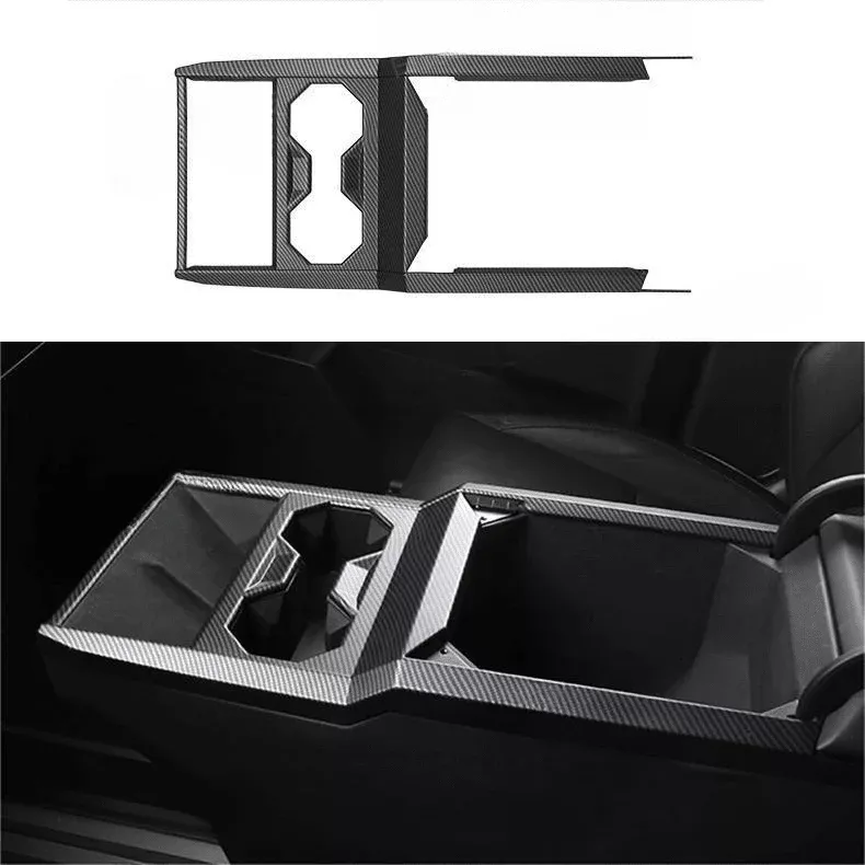 Cybertruck Center Console Cup Holder ABS Carbon Fiber Style Protective Overlay