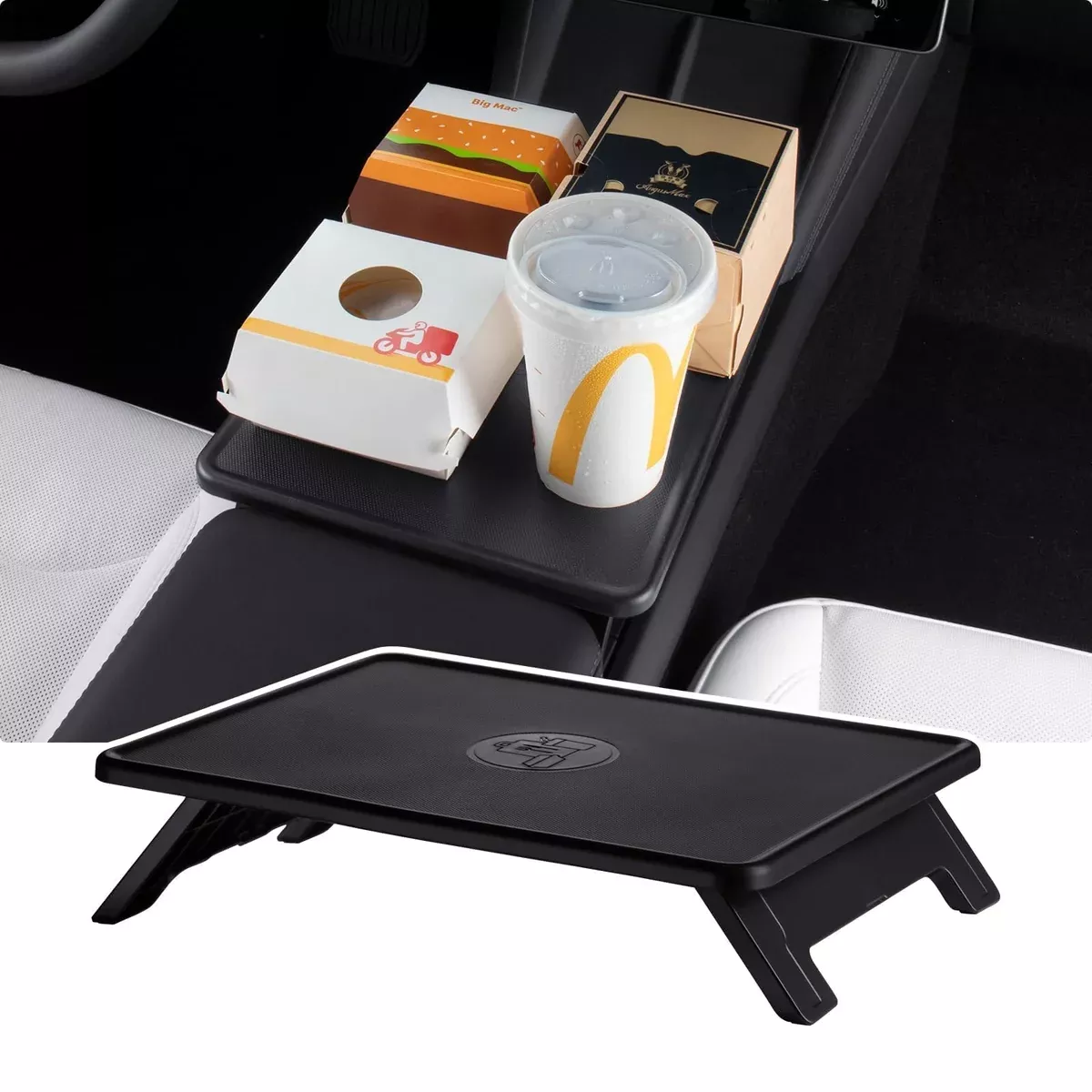 Foldable Center Console Tray Table | Tesla Model 3 Highland 2024-2025 & Model Y Juniper 2025 2026 – Anti-Slip Car Food, Laptop Desk for Road Trips, Interior Accessories (Black)