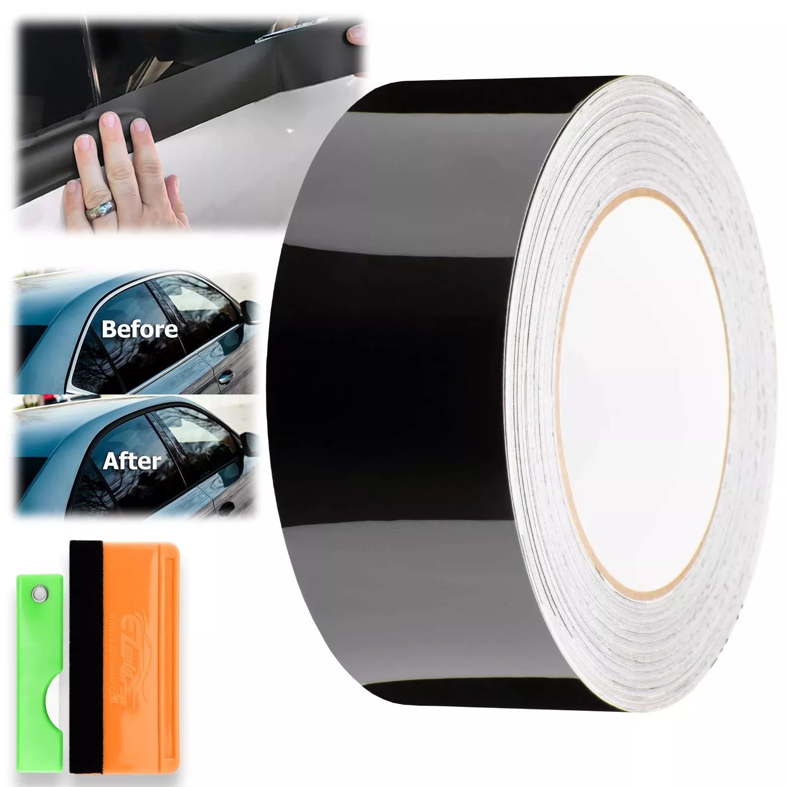 Free Tool Kit Gloss Black Vinyl Wrap Kit For Black Out Chrome Delete Window Trim Door Trim 2′ X100Ft