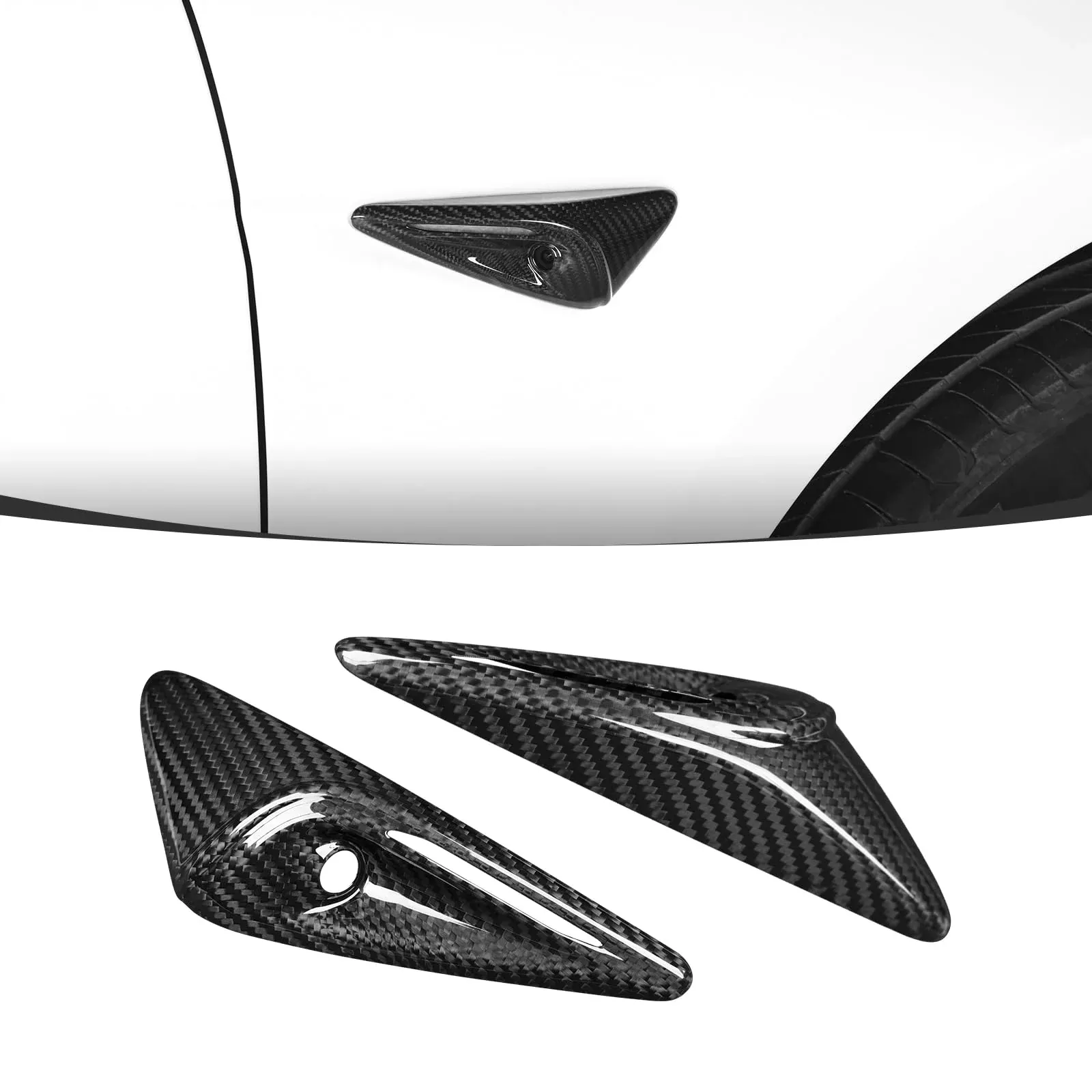 Full Side Camera Covers for Tesla Model 3 / Y – Carbon Fiber Exterior Mods