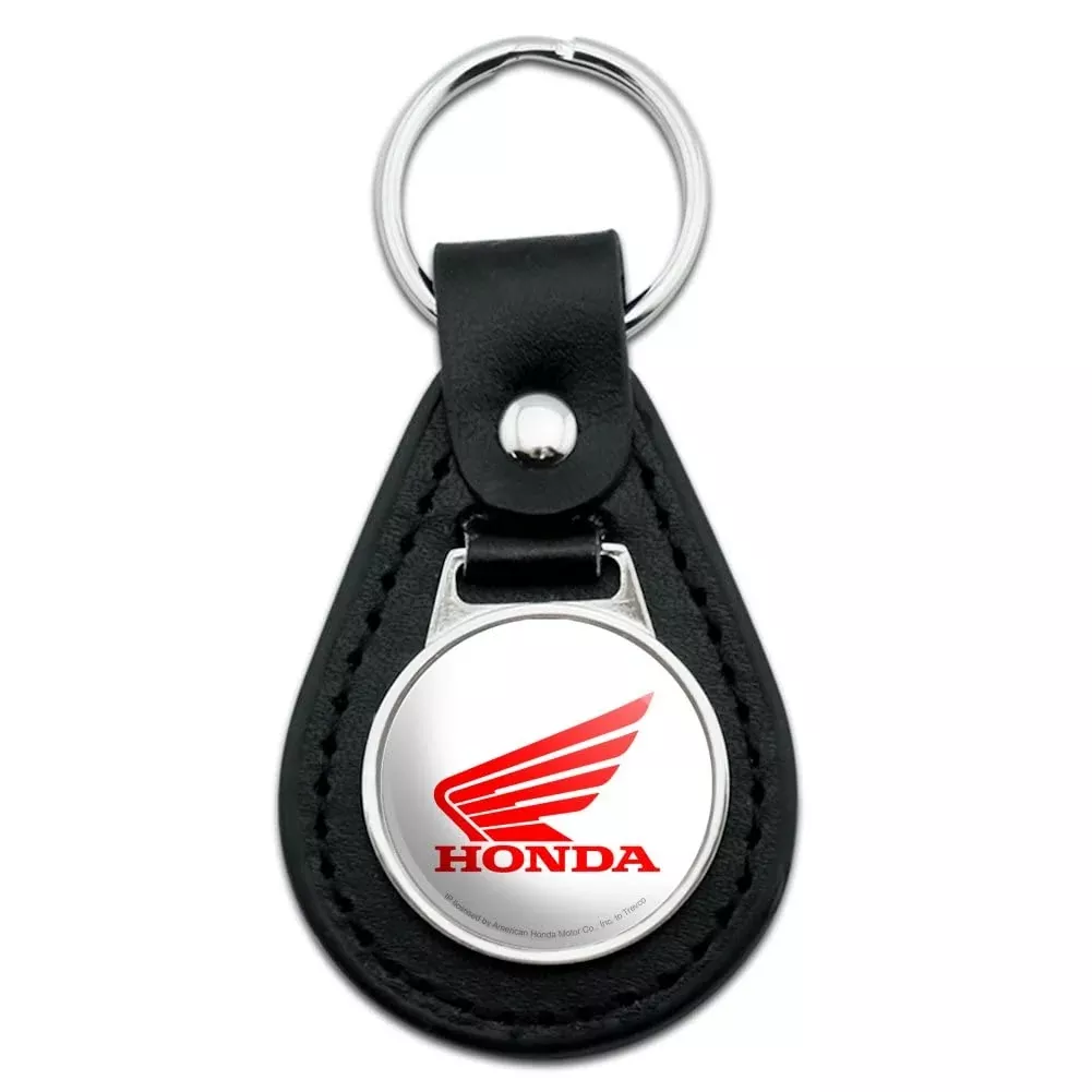 GRAPHICS & MORE Black Leather Honda Powersports Logo Keychain – One Size, Durable Leather/Metal Material