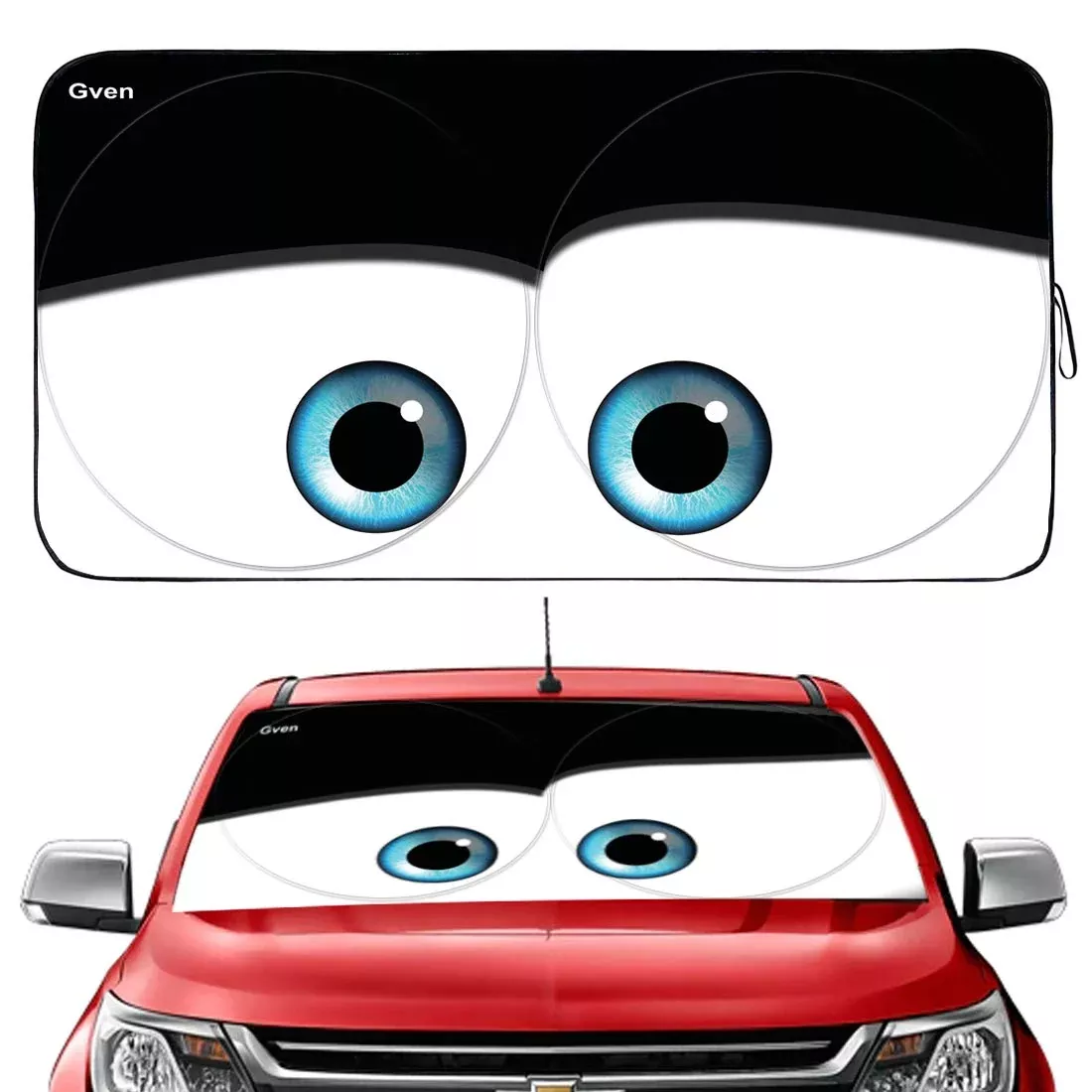 Gven Windshield Shade, Car Sun Shade For Front Windshield Funny Car Eyes Sunshades Sun Visor Protector Blocks Uv Rays Foldable 210T Keep Your Vehicle Cool (Eyes-Black, Standard)
