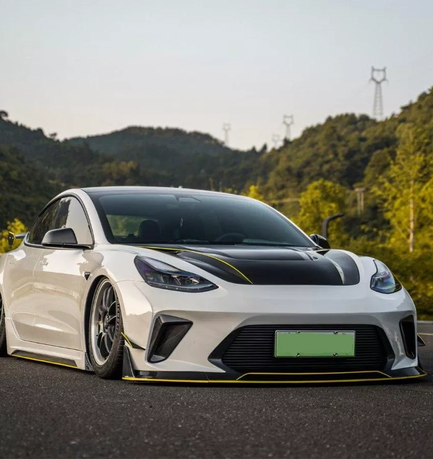 “HACKER” Narrow Body Front Bumper & Front Splitter for Tesla Model 3 Performance Carbon Fiber/FRP