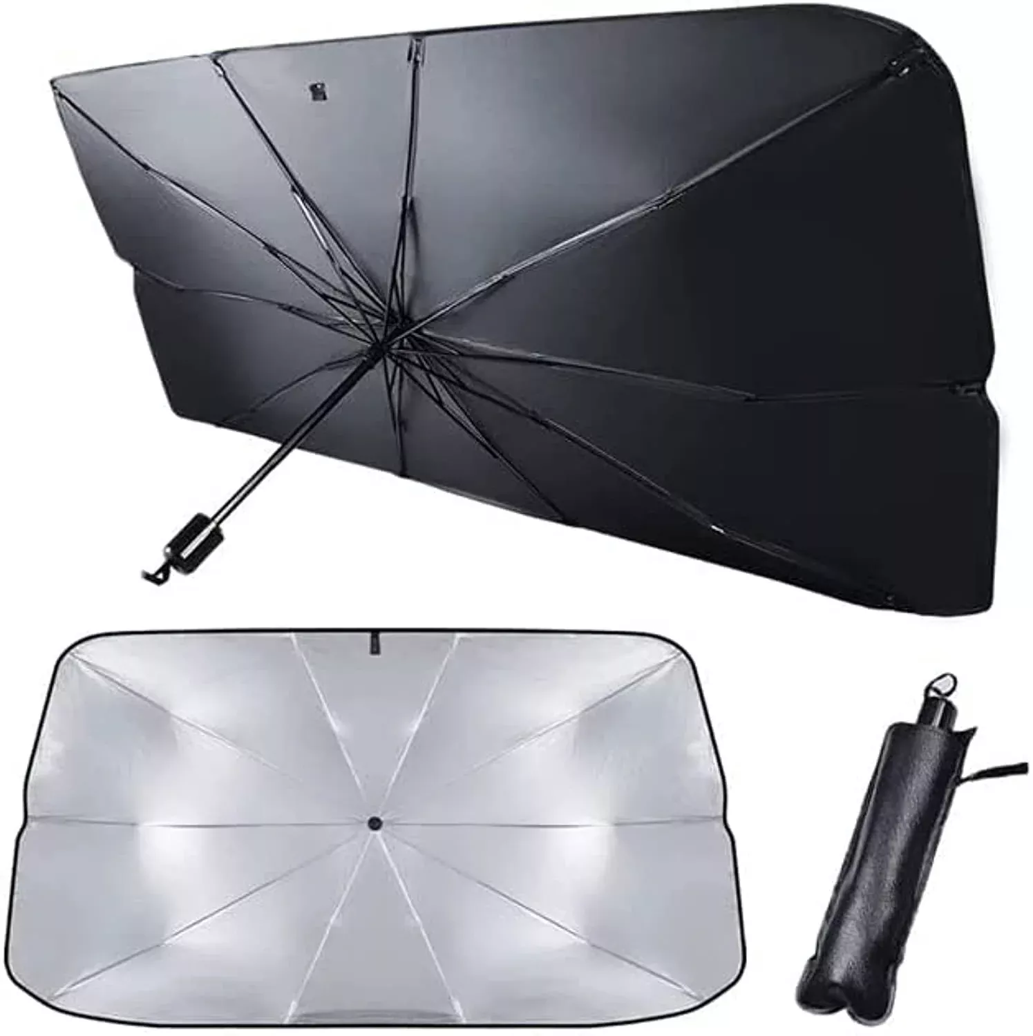 helloleiboo Car Windshield Sun Shade UV Protector, Foldable Reflector, 53x31 inches, Black, ABS Plastic, Model ZYS-M22-SS