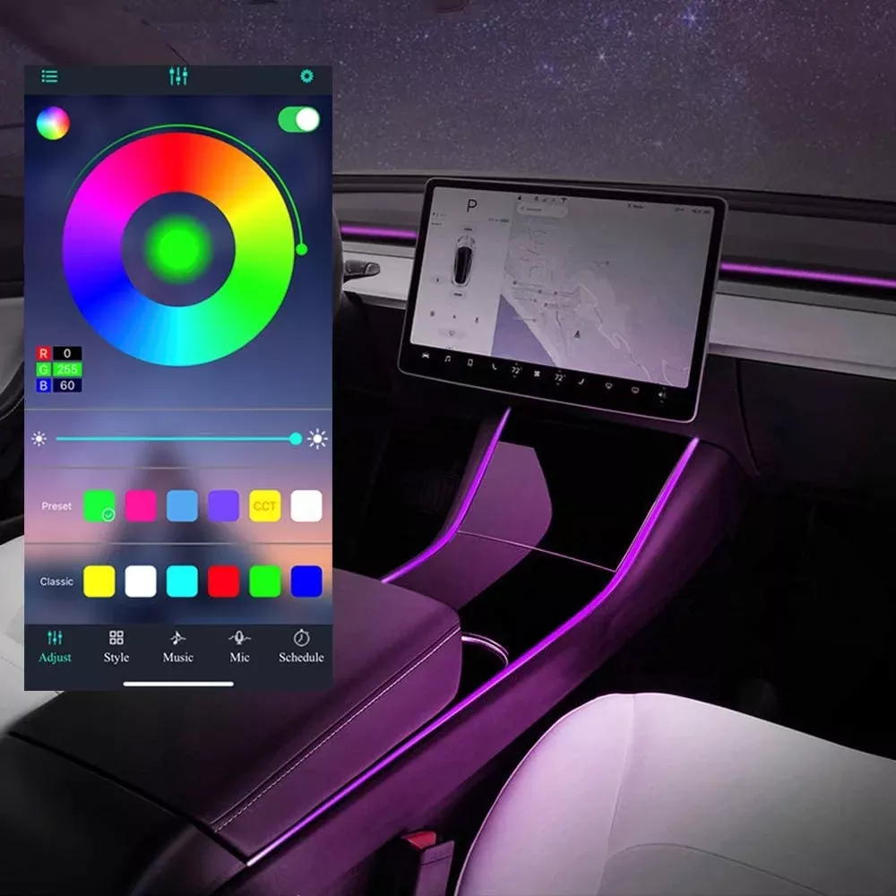 Interior LED Light Strip + App Controller | Tesla Model 3/Y (2017-2020)