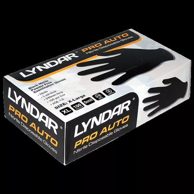 LYNDAR PRO AUTO BLACK NITRILE GLOVES XLARGE (BOX 100)