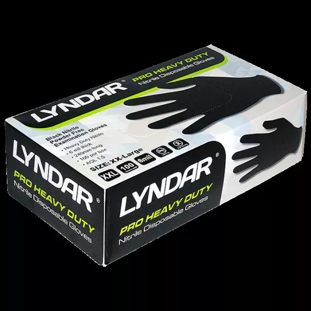LYNDAR PRO HEAVY DUTY BLACK NITRILE GLOVES XXLARGE (BOX 100)