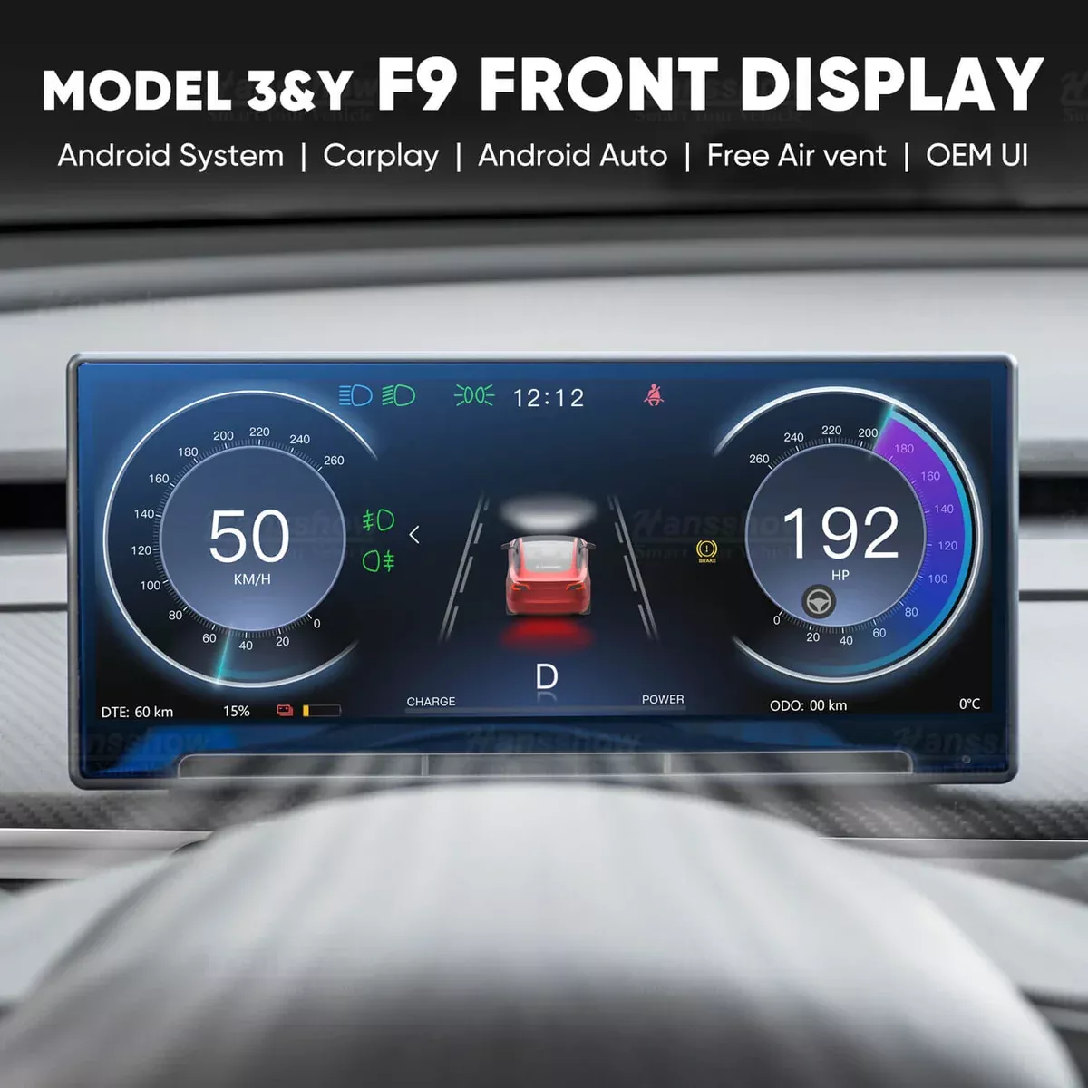 Model 3/Y F9 9 Inches Touch Screen Carplay/Android Auto Smart Dashboard With Front Camera