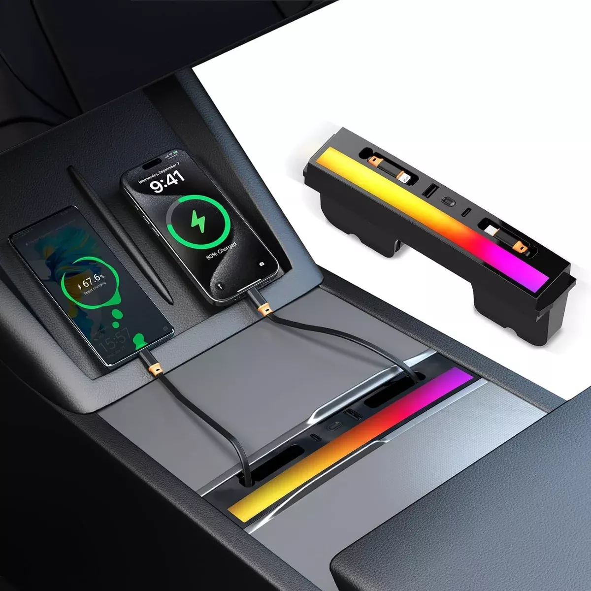 Model Y Juniper USB HUB Adapter with Interior LED Light & Retractable cable