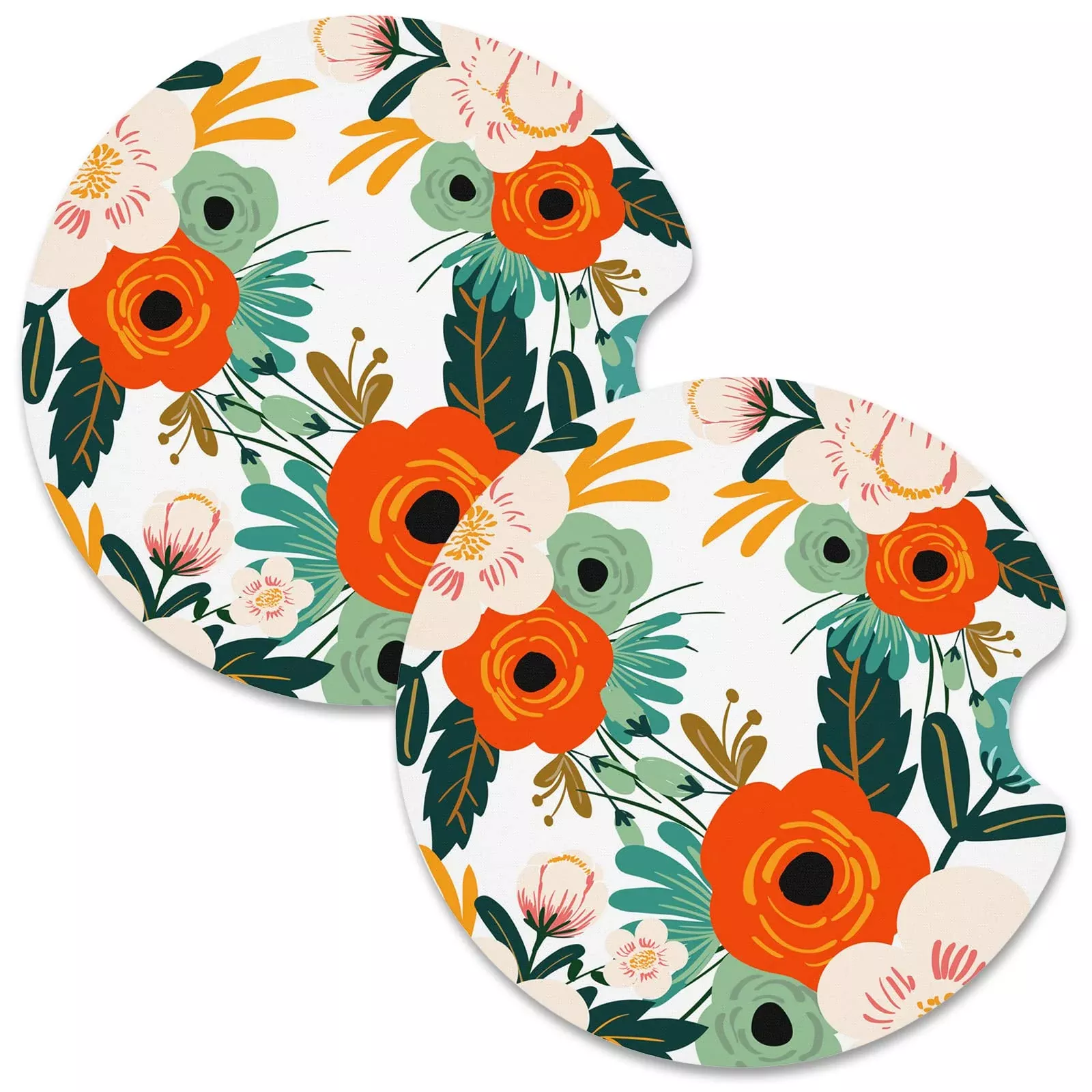 Nipichsha Car Cup Holder Coasters, Car Coasters For Cup Holders, 2 Pack Anti Slip Insert Coasters, Rubber Car Cup Mat With A Finger Notch, Cute Car Interior Accessories For Women Men(Boho Leaves)