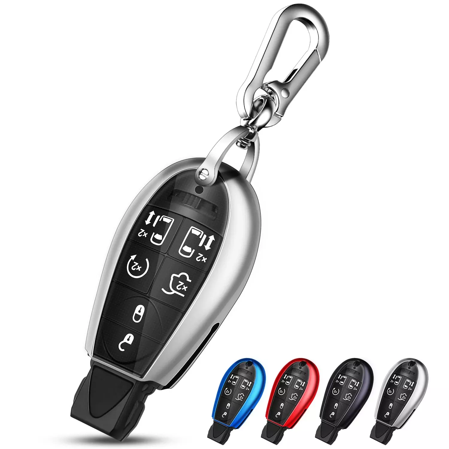QBUC Dodge Key Fob Cover – TPU Case with Keychain, Universal Size, Silver – Compatible with 2008-2018 Dodge Ram, Jeep, Chrysler