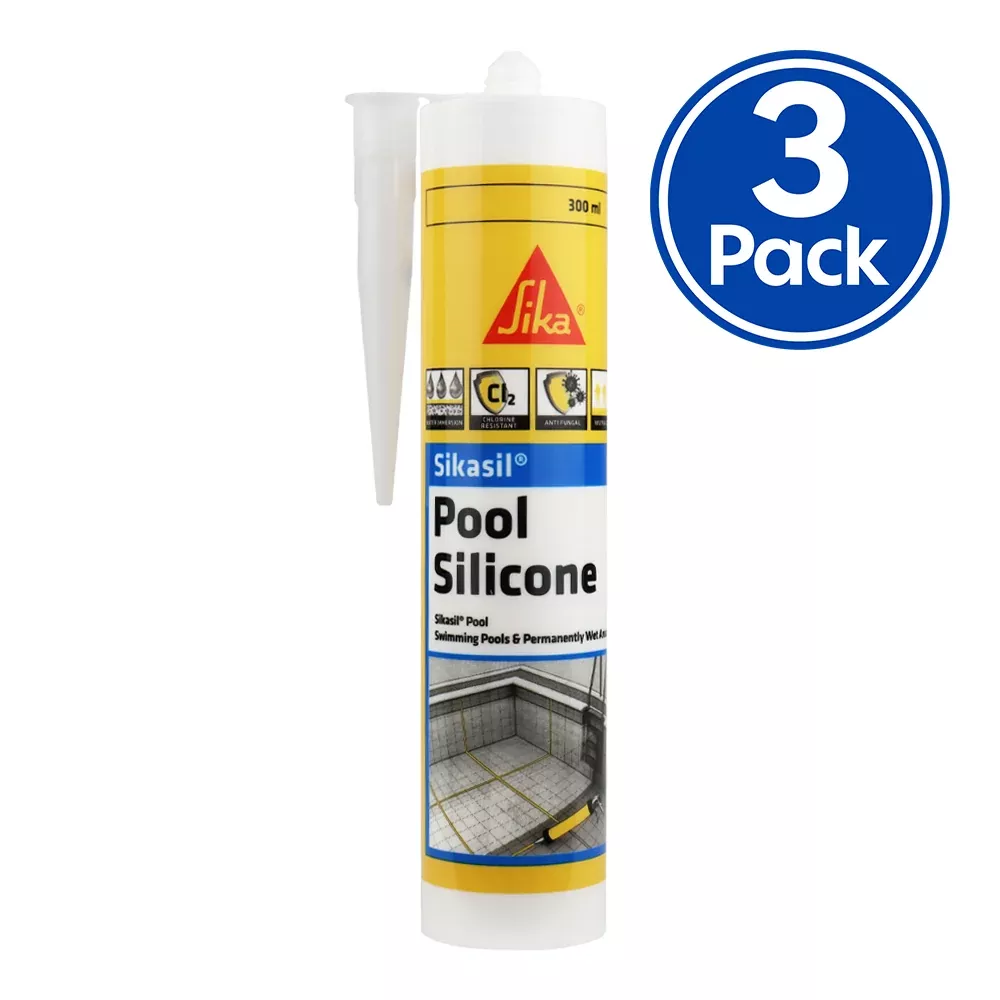 Sika Sikasil Pool Wet Area Silicone Sealant 300ml White x 3 Pack