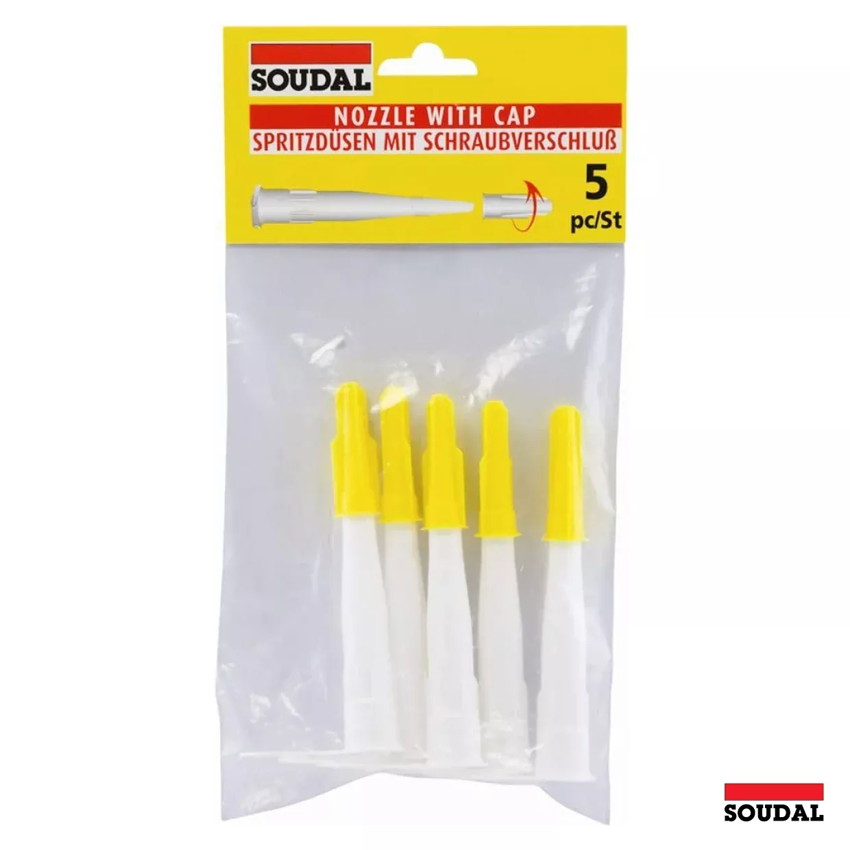 SOUDAL Replacement Silicone Sealant Adhesive Nozzles with Caps x 5 Pack