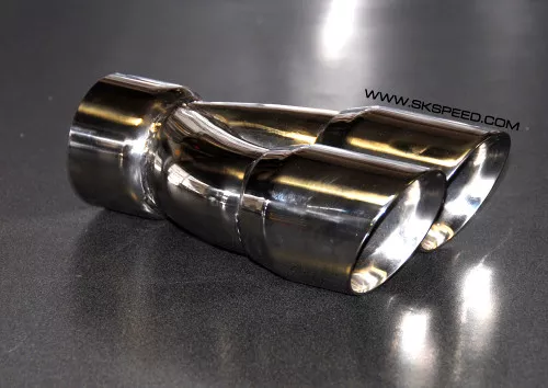 Stainless Steel Dual 3" Outlet/ Single 3" Inlet Slant Cut Exhaust Tip - Right