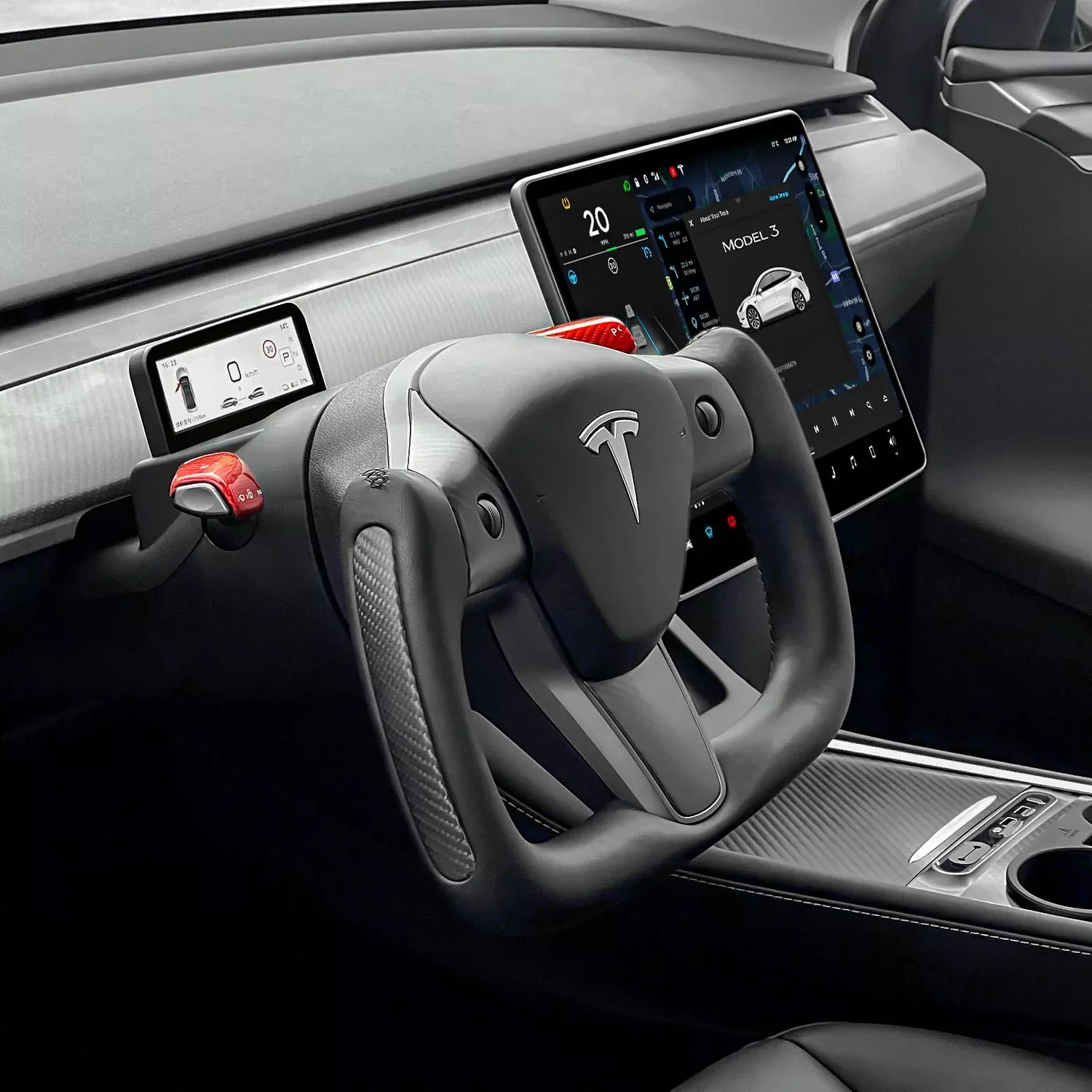 TESERY Yoke Carbon Fiber Steering Wheel for Tesla Model 3 / Y【Style 34】