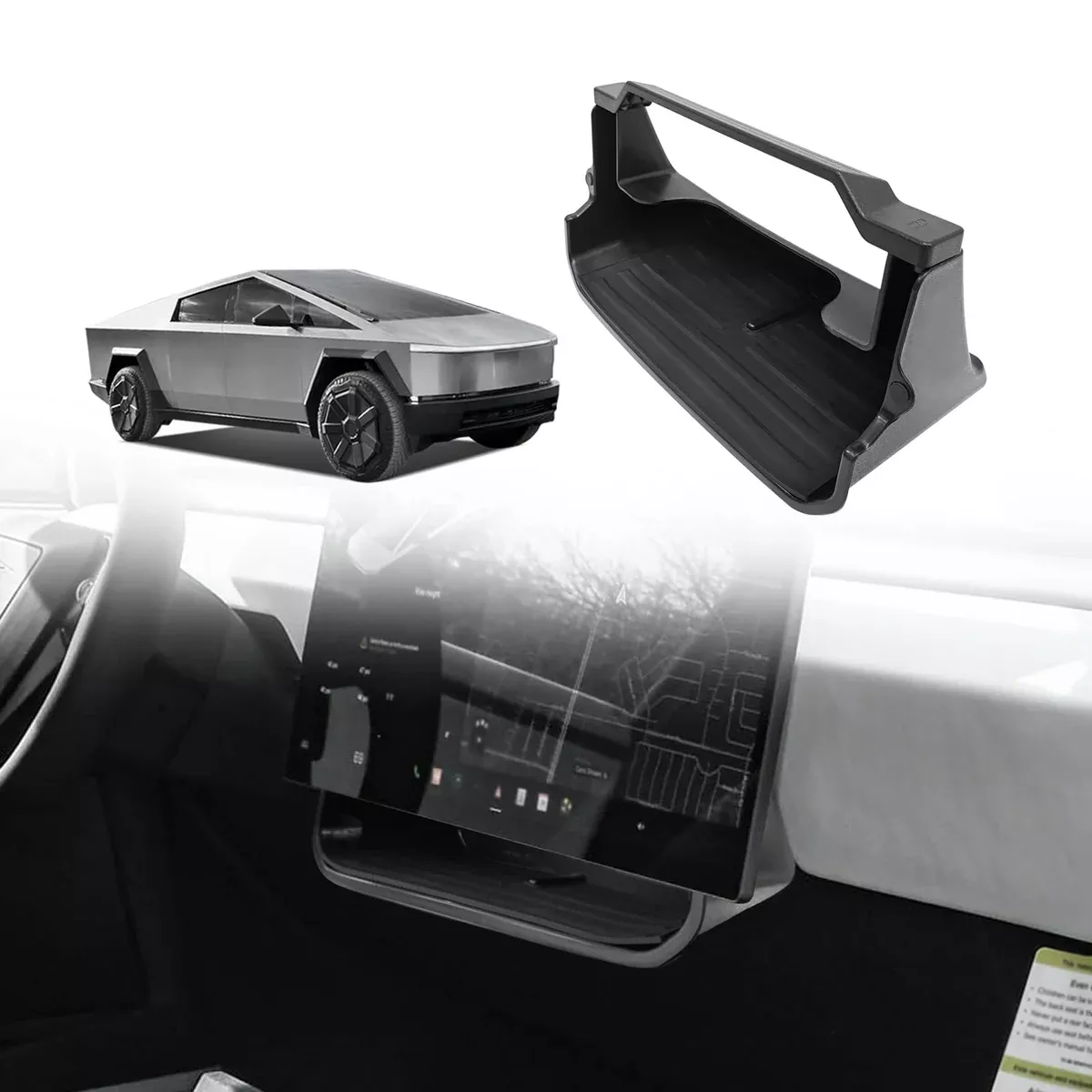 Tesla Cybertruck 2023-2025 Center Console Organizer – Magnetic Under-Screen Storage with Rubber Mat
