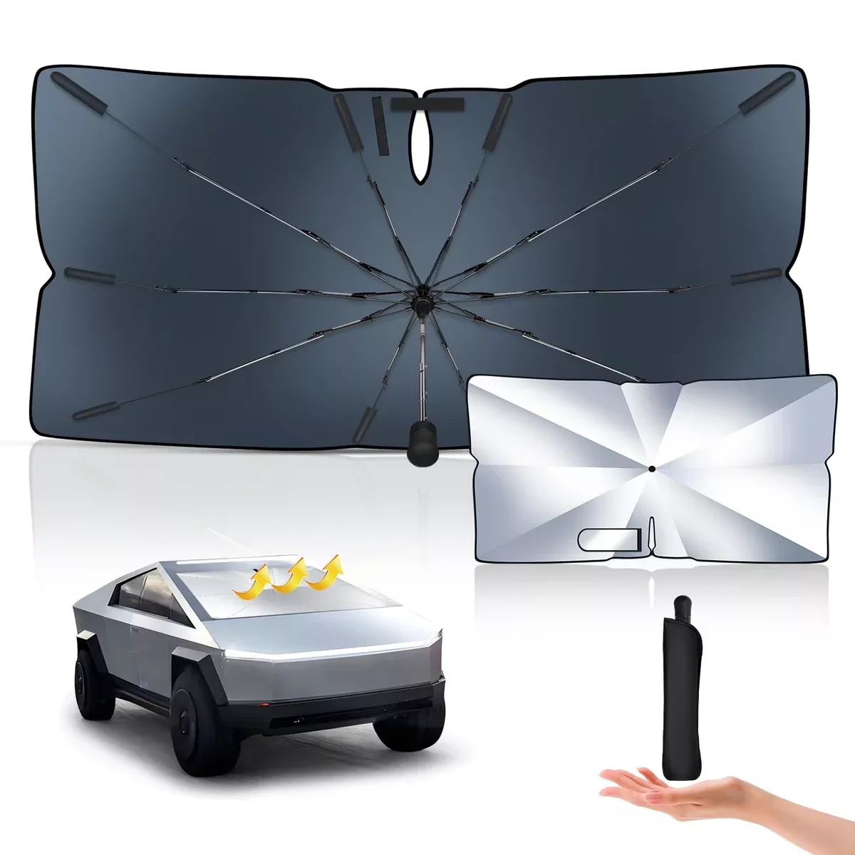 Tesla Cybertruck 2024-2025 Custom Fit Sunshade Umbrella – 100% Blackout, 6-Layer UV Front Window Protection