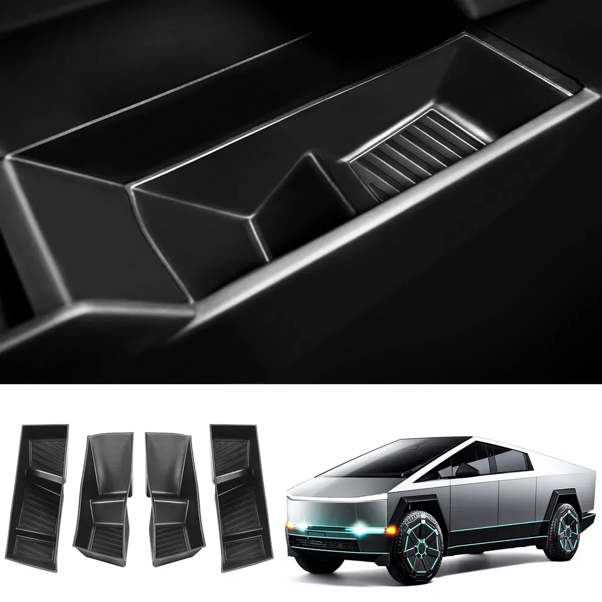 Tesla Cybertruck 2024-2025 Door Side Storage Box – 4PCS TPE Front & Rear Door Insert Trays, Black