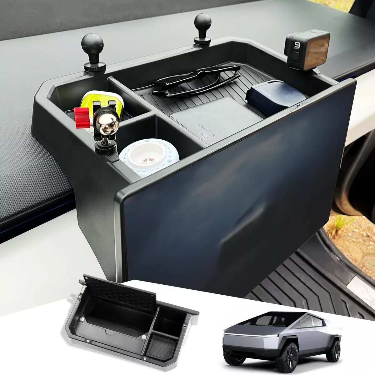 Tesla Cybertruck 2024 Center Console Organizer – Behind Screen Storage Box & Hidden Dashboard Tray (ABS)