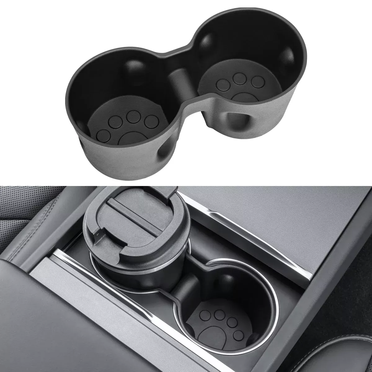 Tesla Model 3 Highland 2021-2024 Cup Holder Insert – TPE Center Console Drink Holder, Black (2024-2025)