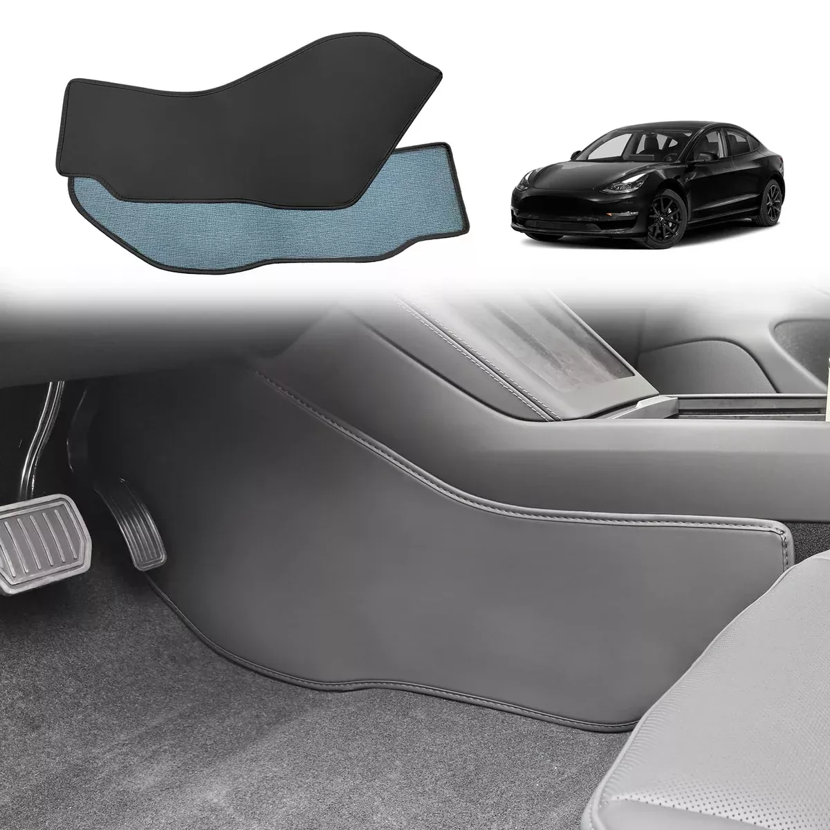 Tesla Model 3 Highland 2024 Center Console Anti-Kick Mats – Dust-Resistant Leather Covers, 2PCS (Black)