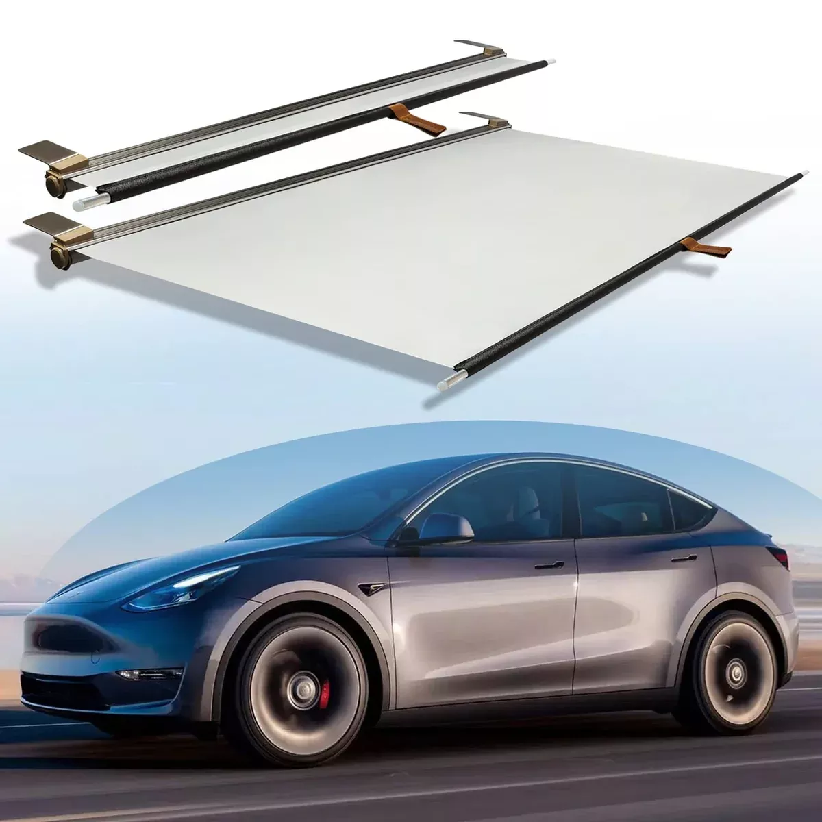 Tesla Model Y Sunshade – Retractable Sun Shade for Tesla Model Y – Tesla Skylight Sunshade Roof Covers Set of 2 – Shading and Heat Insulation (2019-2024)