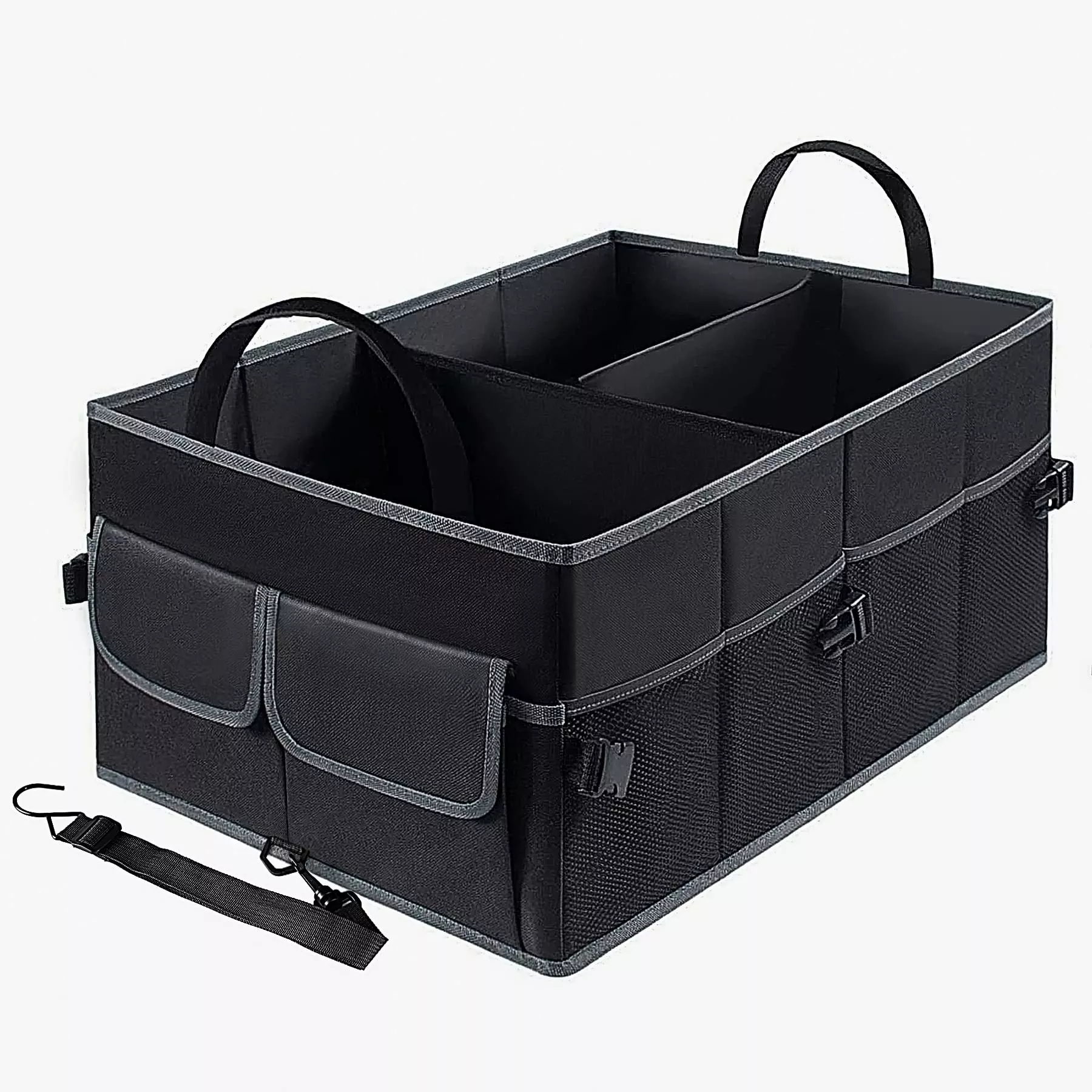 Uyye Auto Trunk Organizer,Compartments Collapsible Durable For Cargo Storage, Interior Accessories With Adjustable Securing Straps And Non-Slip Bottom For Car